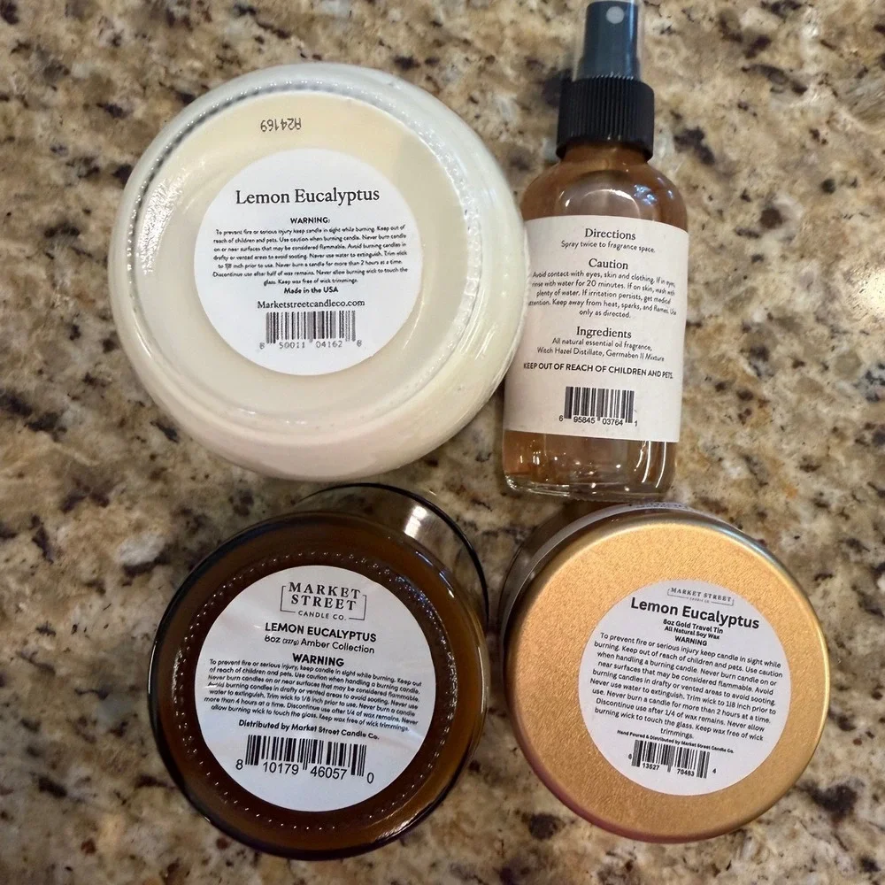 Market Street Candle Lemon Eucalyptus Home Fragrance Set Size 4pc Soy USA NEW‎
